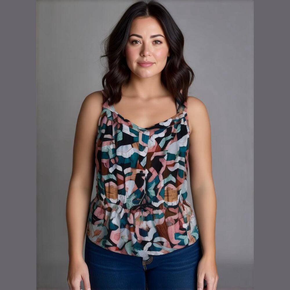 Lane Bryant Womens Tank Sz 26 Teal Brown Pink Mustard Adjustable Buttons